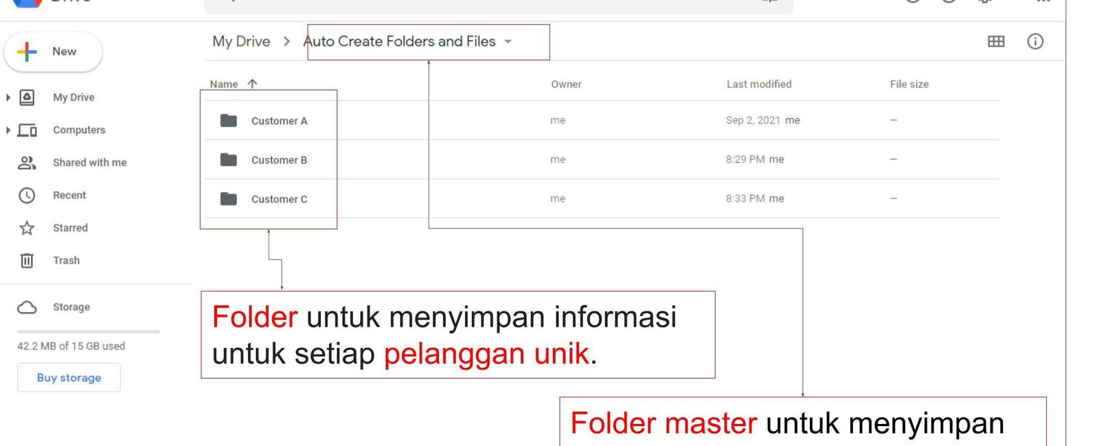 Buat folder secara otomatis untuk setiap pelanggan di Google Drive